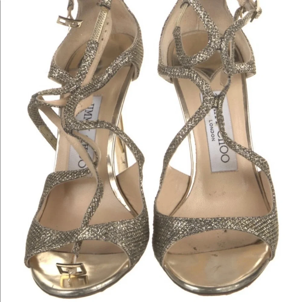 Jimmy Choo Gold Strappy Heels - Picture 4 of 5